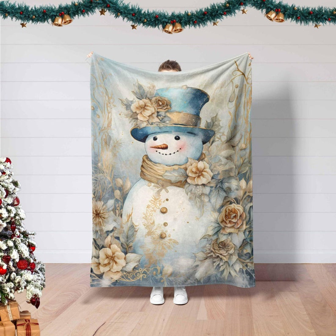 FUNSTUFFPRINT Snowman Blanket, Winter Xmas Season Gift, Home Decor, Bedding Decor, Mother Christmas Gift, Floral Blanket, Merry Christmas, Graphic Blanket