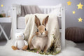 FUNSTUFFPRINT Cute Woodland Animal Bunny Rabbit Velveteen Blanket, Baby Blanket Bunny Print, Sherpa Plush Blanket Nursery Decor, Kid's Bedding