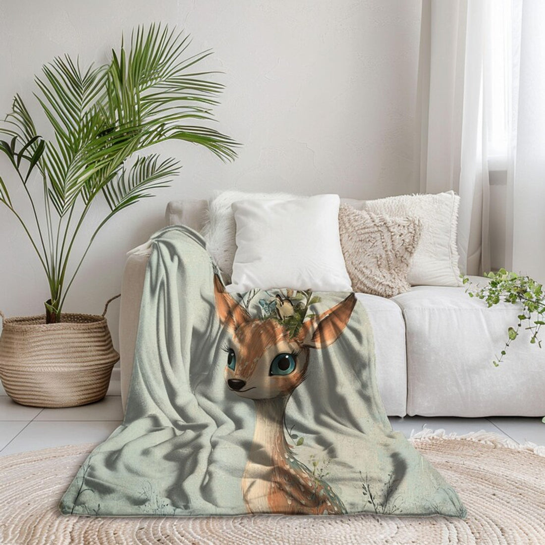 FUNSTUFFPRINT Whimsical Baby Fawn Velveteen Blanket, Baby Girl Blanket, Sherpa Baby Blanket, Nursery Decor, New Baby Gift, Cozy Blanket, Woodland Blanket