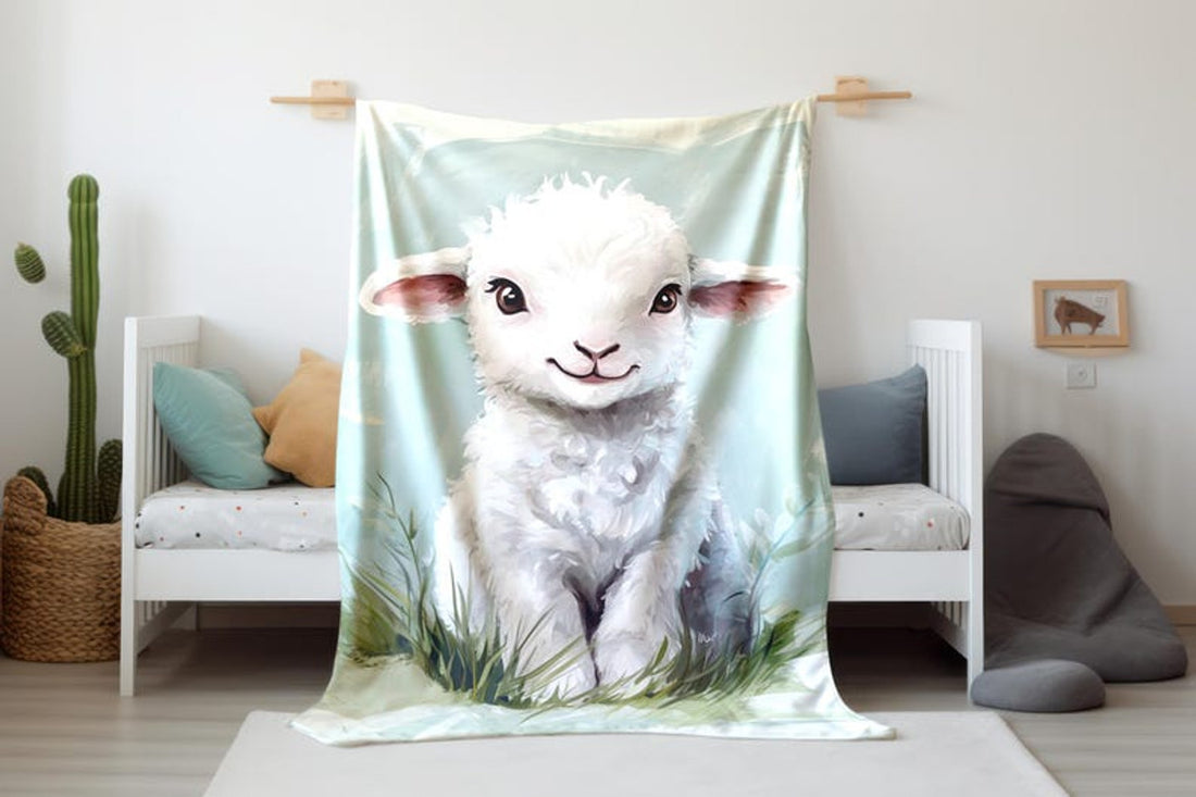 FUNSTUFFPRINT Whimsical Baby Lamb Velveteen Blanket, Cute Lamb Blanket, Sherpa Baby Blanket, Nursery Decor, Baby Girl Blanket, Cozy Blanket, Baby Blanket