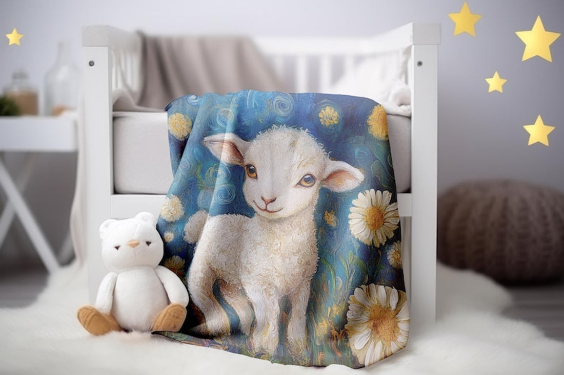 FUNSTUFFPRINT Cute Lamb Blanket Print, Whimsical Baby Lamb Velveteen Blanket, Sherpa Baby Blanket Nursery Decor, Baby Girl Blanket, Christmas Blanket
