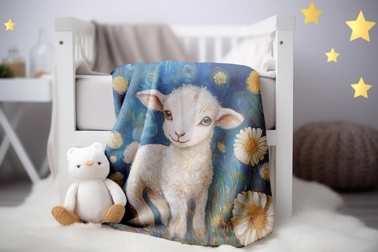 FUNSTUFFPRINT Cute Lamb Blanket Print, Whimsical Baby Lamb Velveteen Blanket, Sherpa Baby Blanket Nursery Decor, Baby Girl Blanket, Christmas Blanket