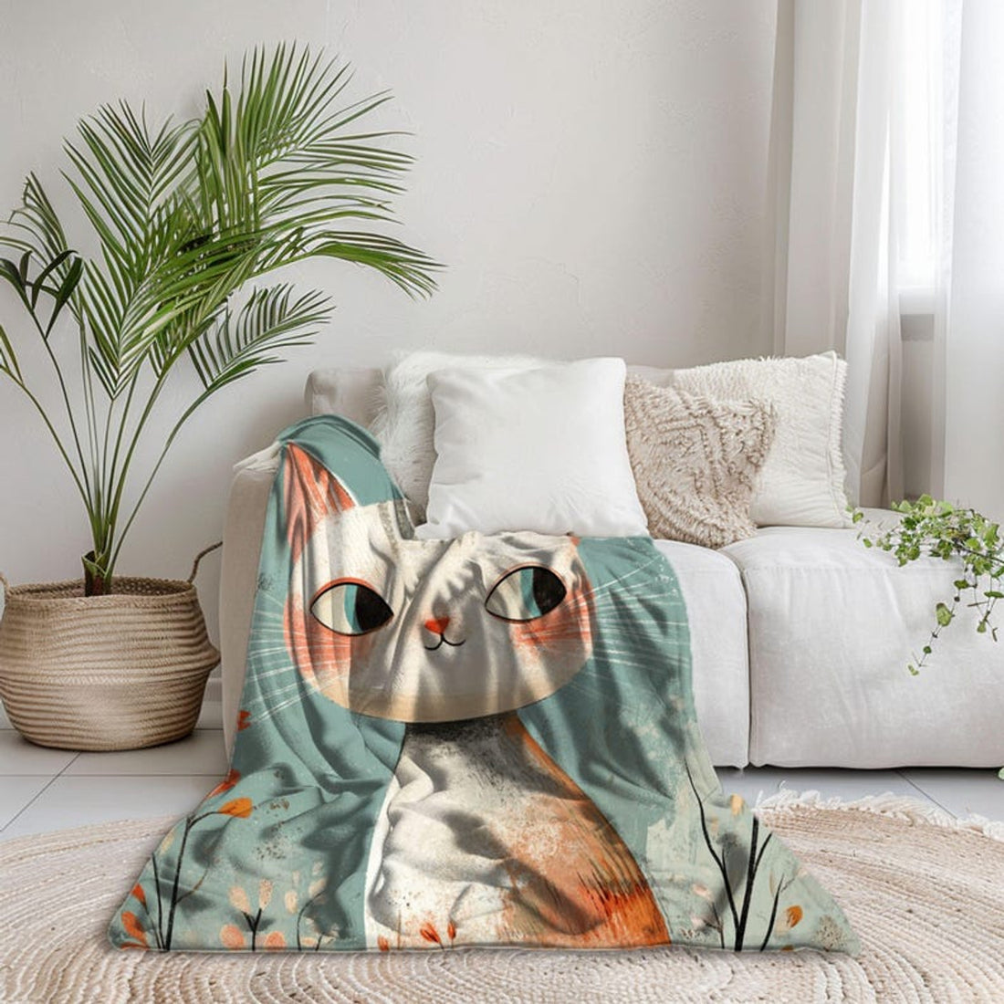 FUNSTUFFPRINT Whimsical Cat Velveteen Blanket, Baby Blanket Cute Kitty Print, Baby Girl Blanket, Swaddle Blanket, Sherpa Blanket Nursery Room Decor