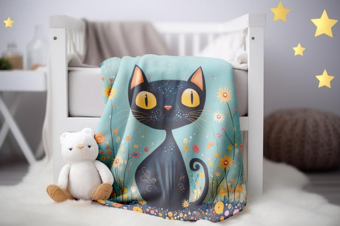 FUNSTUFFPRINT Baby Blanket Cute Kitty Print, Whimsical Cat Velveteen Blanket, Sherpa Blanket Nursery Room Decor Cat Lover