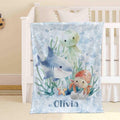 FUNSTUFFPRINT Custom  Ocean Animals Nursery Blanket Personalized Baby Blanket Sea Animal Blanket Kids Custom Name Blanket Under The Sea Baby Shower Gift For Boys