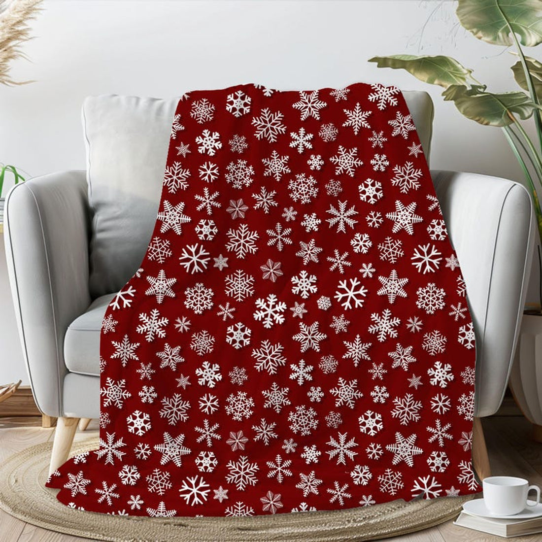 FUNSTUFFPRINT Christmas Throw Blanket, Snowflake Decor For Living Room, Cute Christmas Gift For Grandma, White Elephant Gift For Adults, Secret Santa Gift