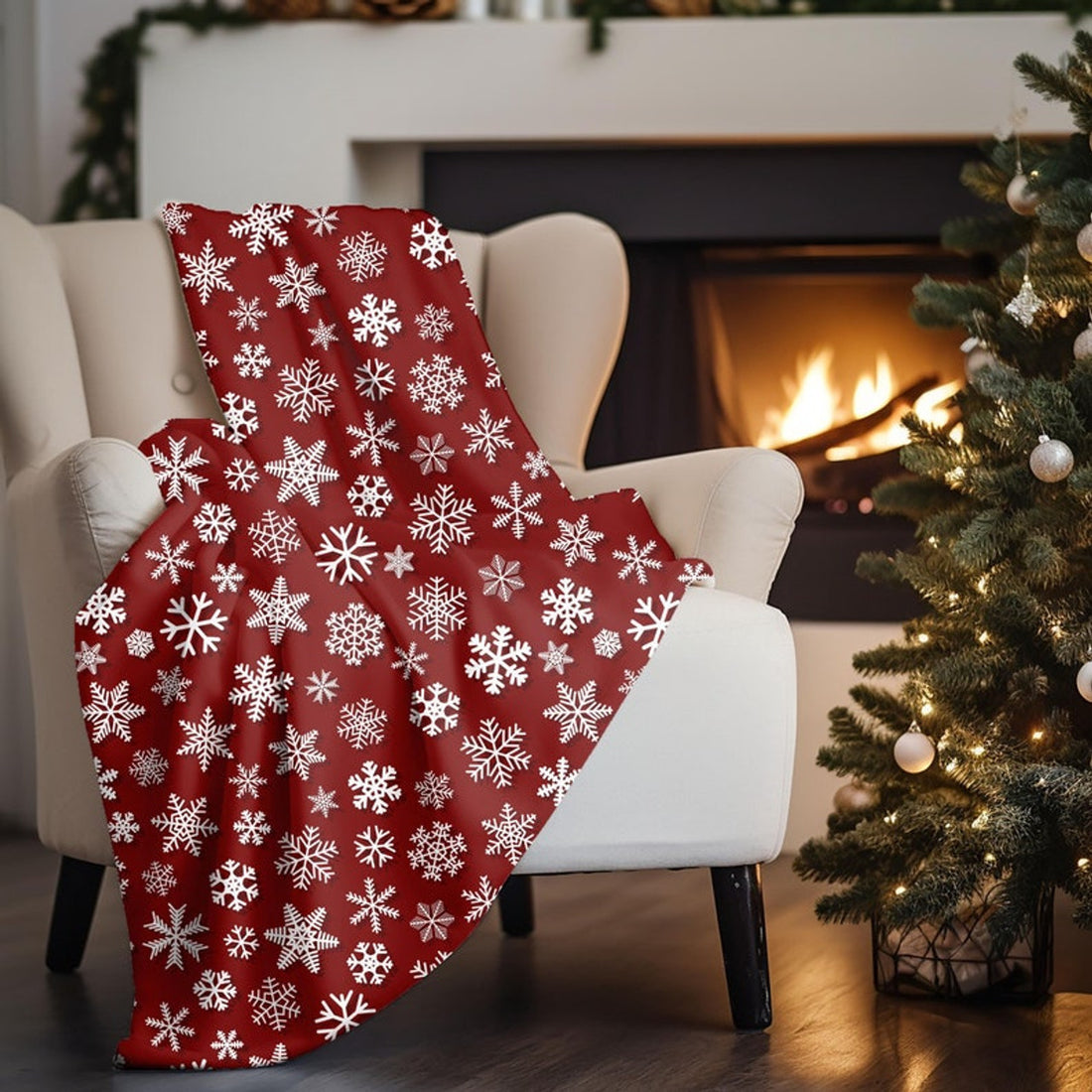 FUNSTUFFPRINT Christmas Throw Blanket, Snowflake Decor For Living Room, Cute Christmas Gift For Grandma, White Elephant Gift For Adults, Secret Santa Gift
