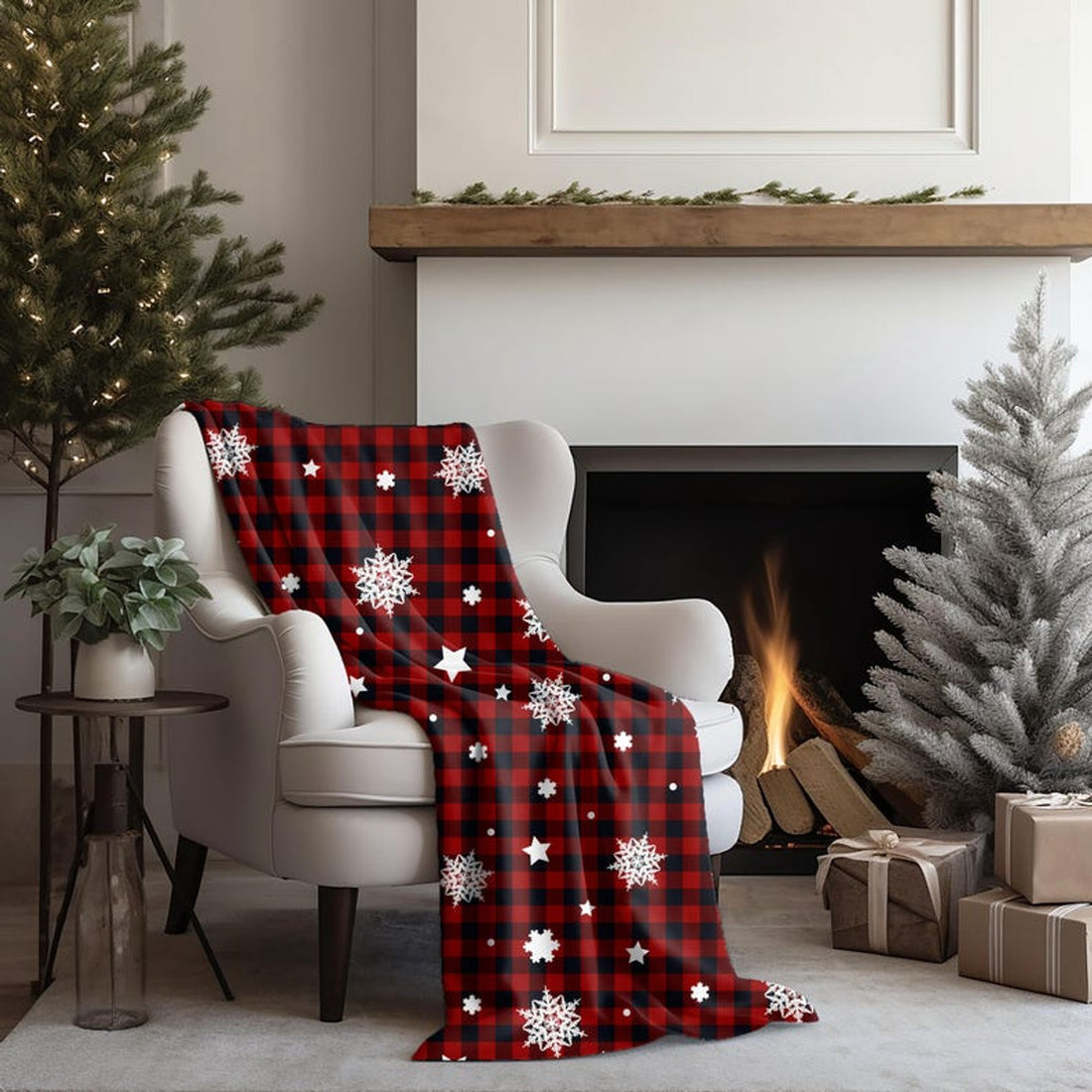 FUNSTUFFPRINT Christmas Plaid Throw Blanket For Dorm, Rustic Christmas Decor For Living Room, Cozy Christmas Gifts For Best Friend, Christmas Throw