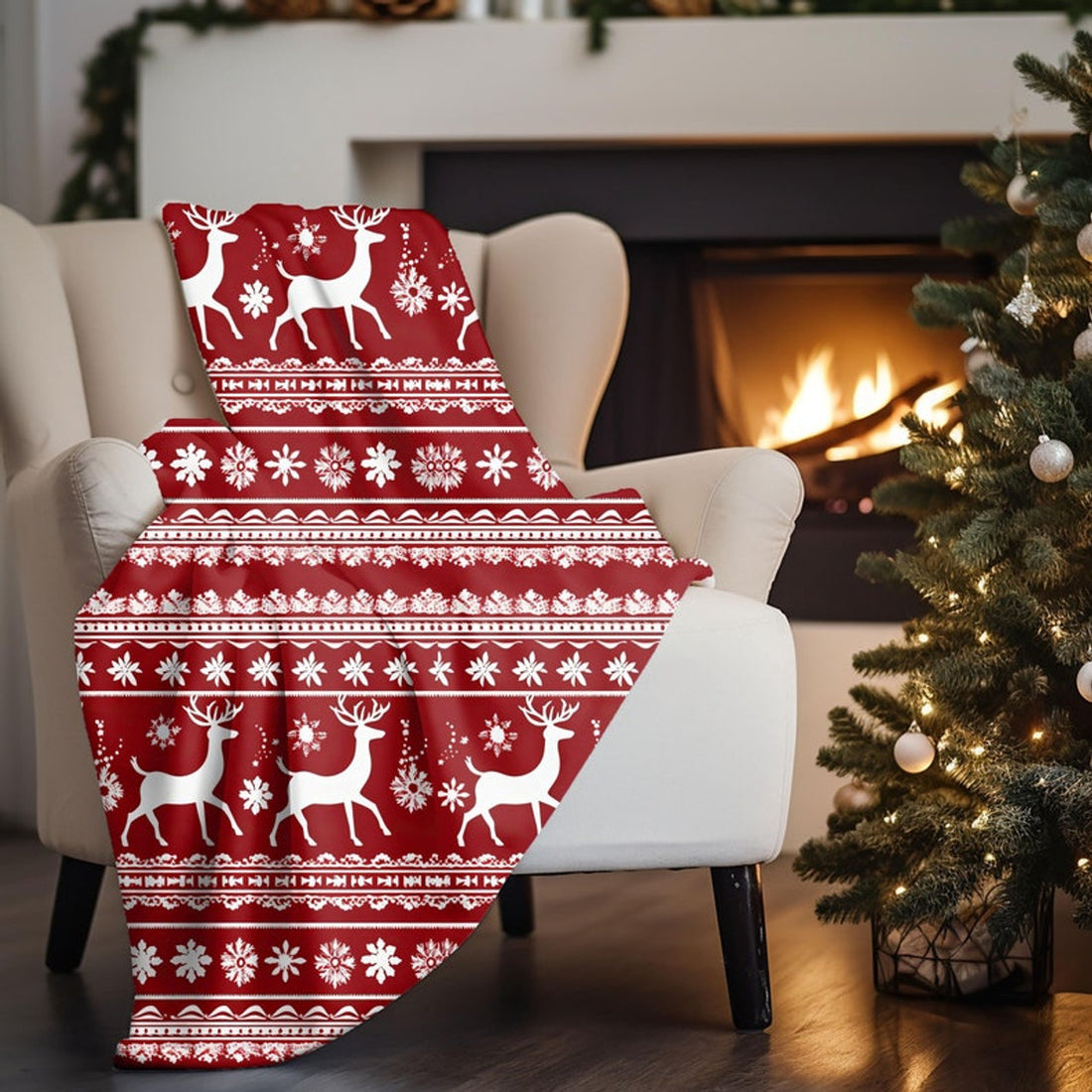 FUNSTUFFPRINT Scandi Christmas Throw Blankets For Women, Red Reindeer Blanket For Nana, Secret Santa Gift For Coworkers, Cozy Christmas Gifts For Neighbor