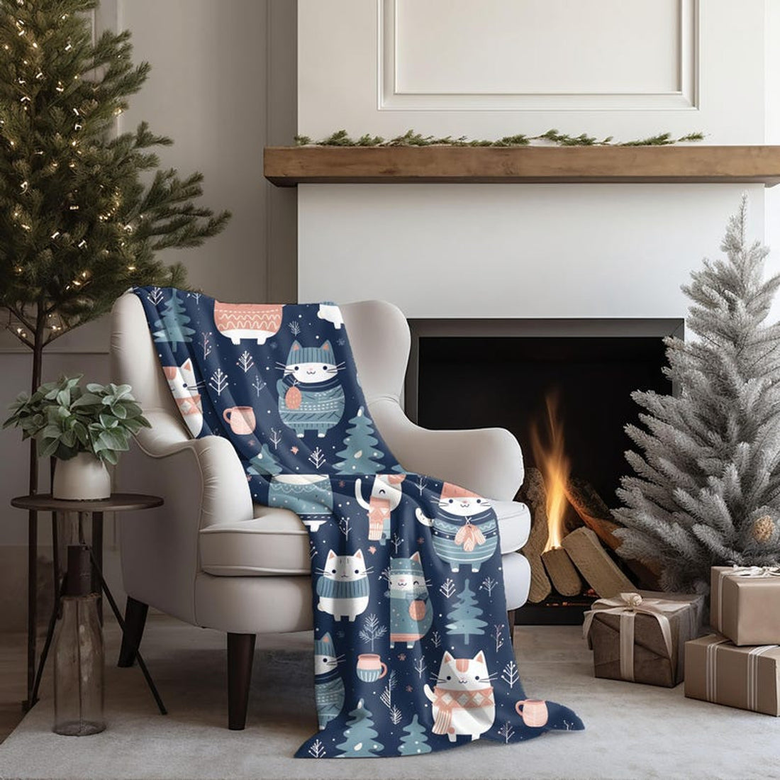 FUNSTUFFPRINT Kawaii Cat Blanket For Baby, Cute Christmas Gift For Daughter, Christmas Throw Blanket For Bed, Cozy Blanket For Women, Secret Secret Gift