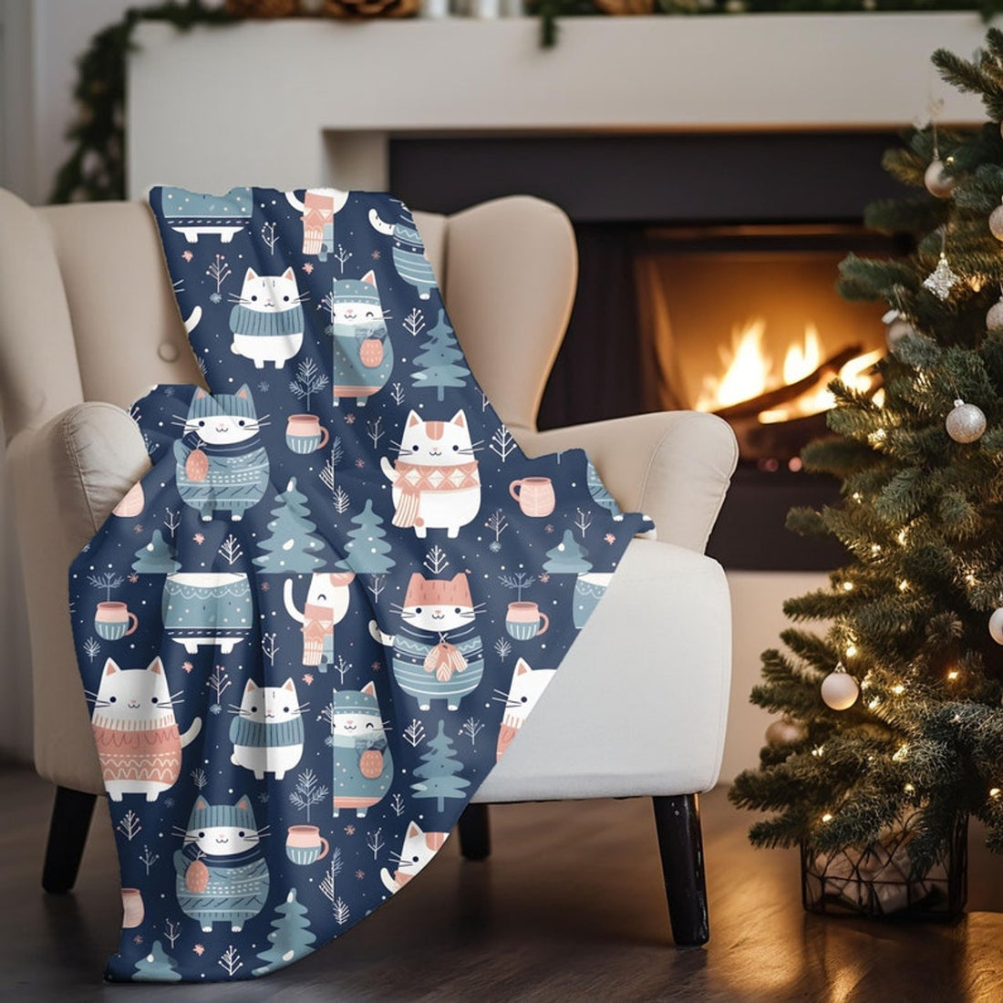 FUNSTUFFPRINT Kawaii Cat Blanket For Baby, Cute Christmas Gift For Daughter, Christmas Throw Blanket For Bed, Cozy Blanket For Women, Secret Secret Gift