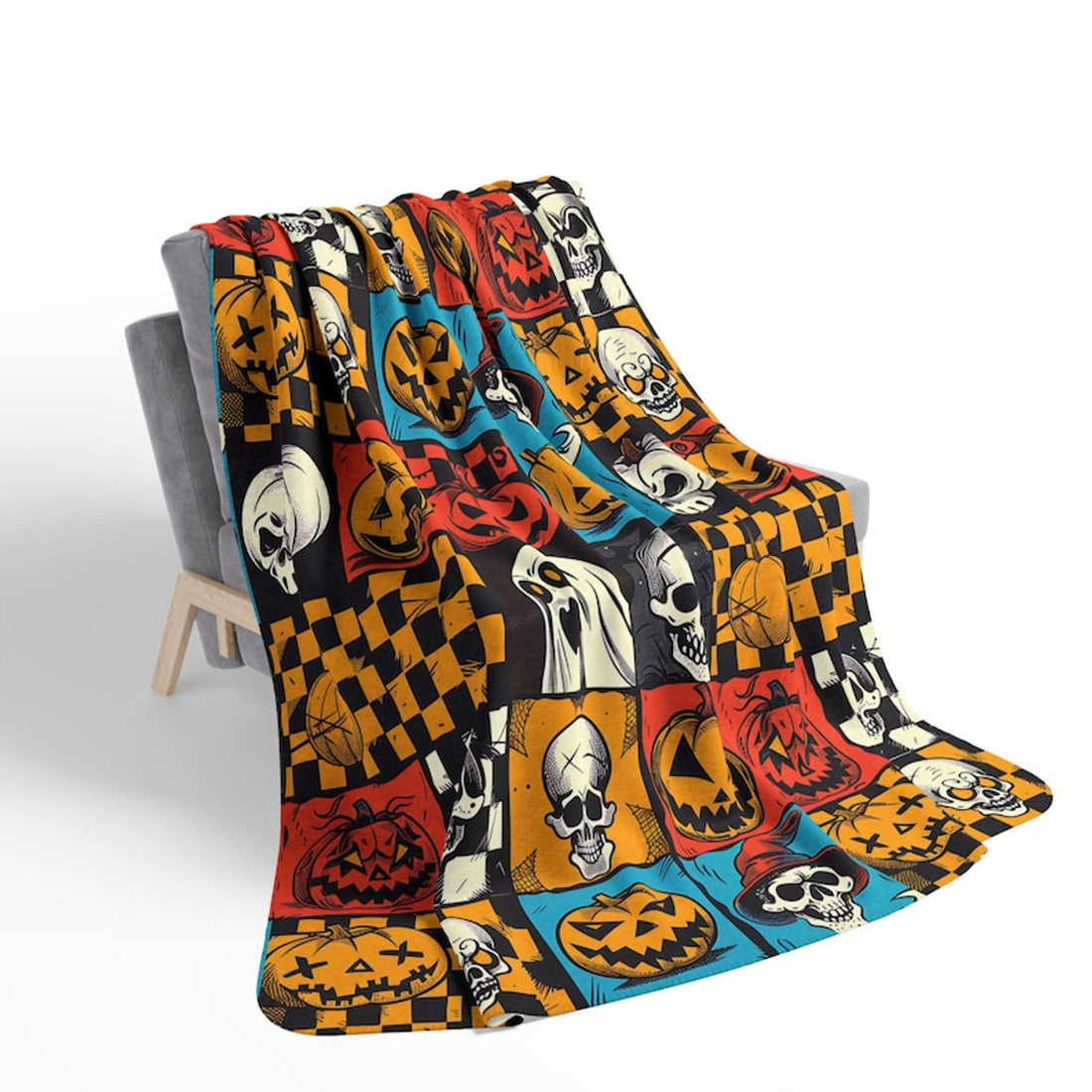 FUNSTUFFPRINT Vintage Halloween Blanket Gothic Scary Blanket Spooky Blanket Ghosts Pumpkins Halloween Gift Fleece Sherpa Blanket Velveteen Blanket Bedding