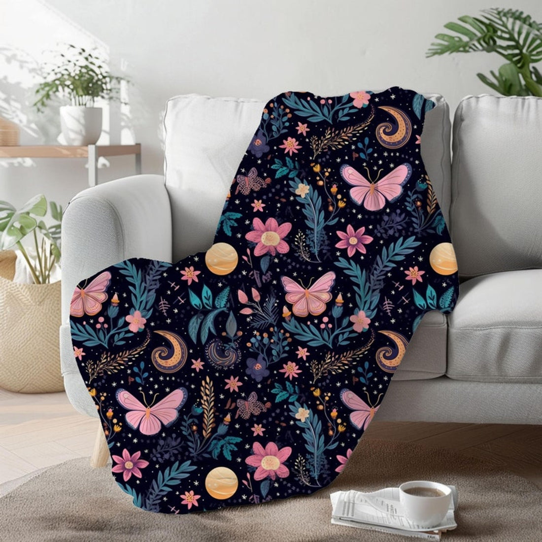 FUNSTUFFPRINT Whimsigoth Aesthetic Throw Blanket For Girls, Fairycore Room Decor For Bedroom, Witchy Christmas Gifts For Best Friend, Pink Butterfly