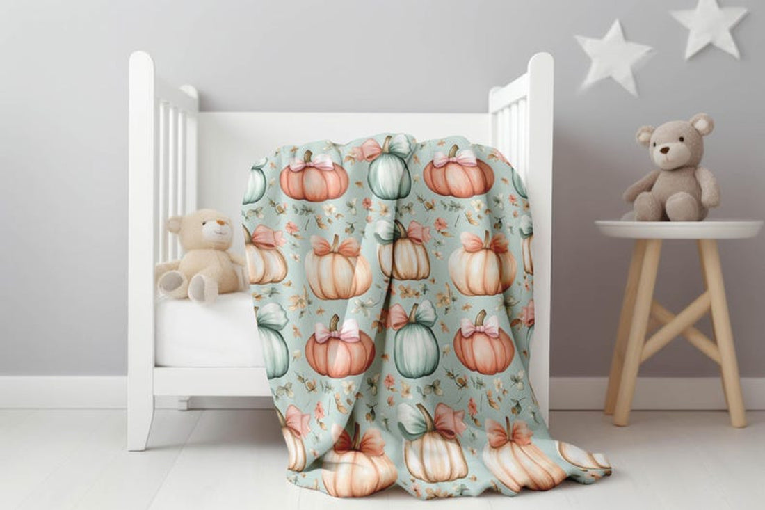 FUNSTUFFPRINT Pastel Halloween Velveteen Plush Blanket, Cute Halloween Blanket, Whimsical Pumpkin Fall Home Decor, Cozy Autumn Blanket, Baby Girl Blanket