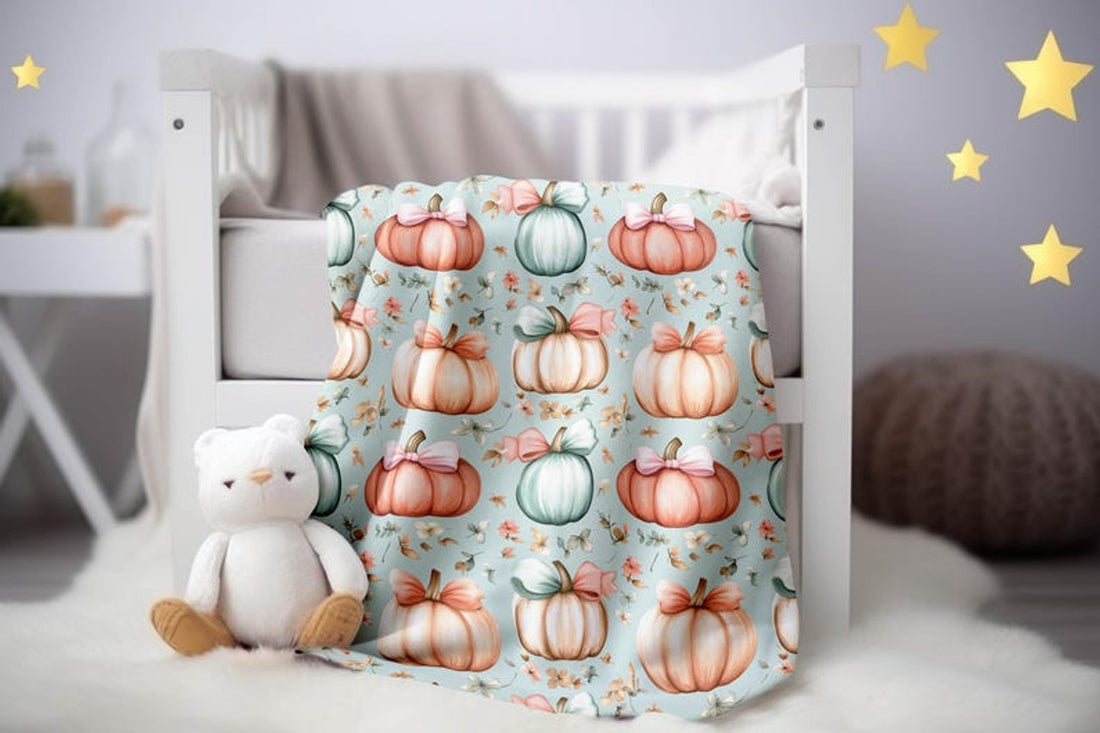 FUNSTUFFPRINT Pastel Halloween Velveteen Plush Blanket, Cute Halloween Blanket, Whimsical Pumpkin Fall Home Decor, Cozy Autumn Blanket, Baby Girl Blanket