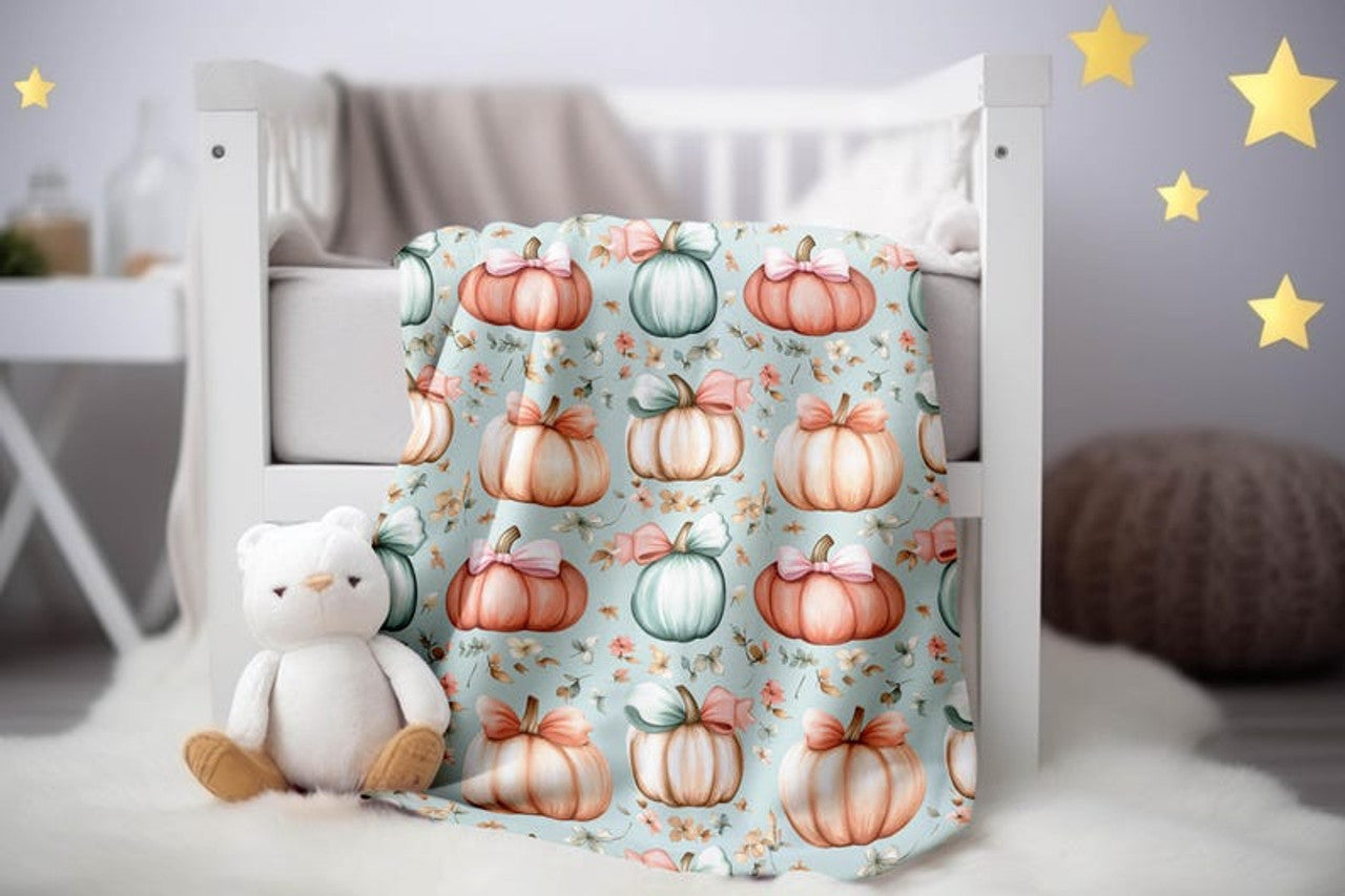 FUNSTUFFPRINT Pastel Halloween Velveteen Plush Blanket, Cute Halloween Blanket, Whimsical Pumpkin Fall Home Decor, Cozy Autumn Blanket, Baby Girl Blanket