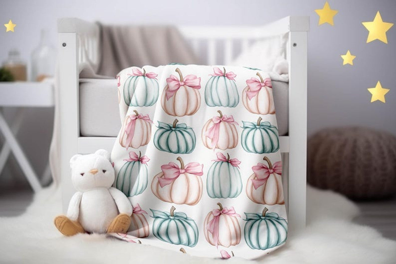 FUNSTUFFPRINT Pastel Pumpkin Throw Blanket, Pastel Halloween Velveteen Plush Blanket, Whimsical Pumpkin Fall Home Decor, Cozy Autumn Dorm Room Bedding