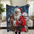 FUNSTUFFPRINT Santa Blanket Santa Claus Arctic Fleece Blanket Christmas Lover Blanket Santa Claus in Sleigh Blanket Christmas Gift for Her