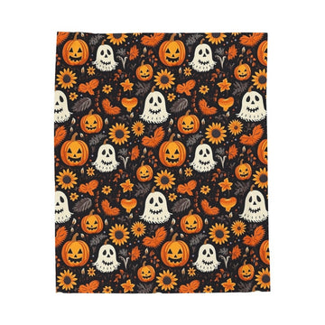 FUNSTUFFPRINT Cute Halloween blanket, pumpkin blanket, ghost blanket, Halloween throw, plush velveteen blanket, Halloween bedding, Halloween indoor decor