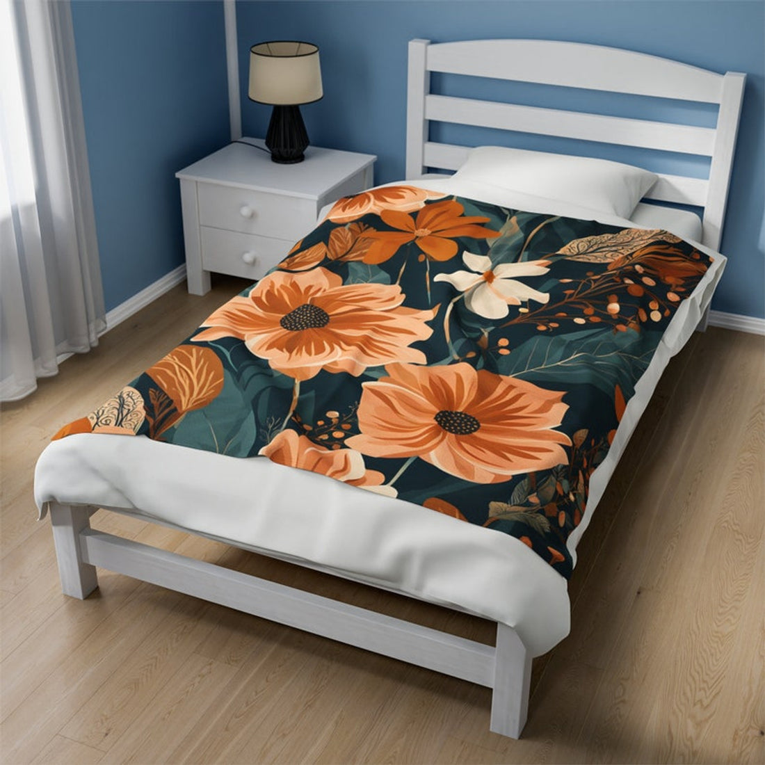 FUNSTUFFPRINT Fall Floral Throw Blanket Velveteen Plush Blanket for Autumn Fall Home Decor Cozy Throw Blanket Housewarming Gift Extra Soft Blanket