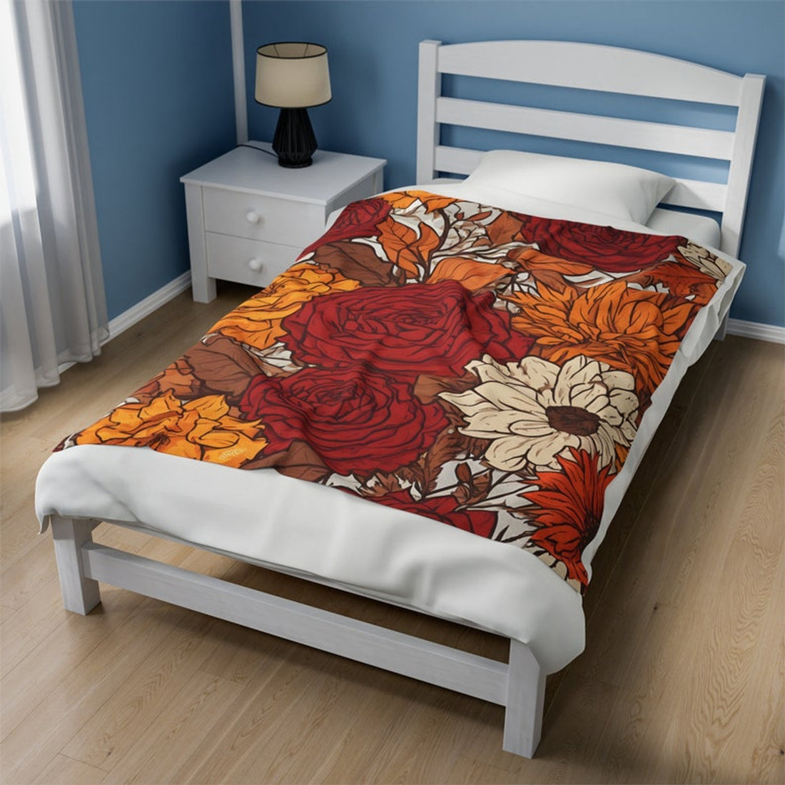FUNSTUFFPRINT Fall Floral Throw Blanket, Autumn Throw Blanket, Soft Velveteen Blanket, Fall Throw Blanket For Couch Or Bed, Fall Home Decor, Autumn Decor