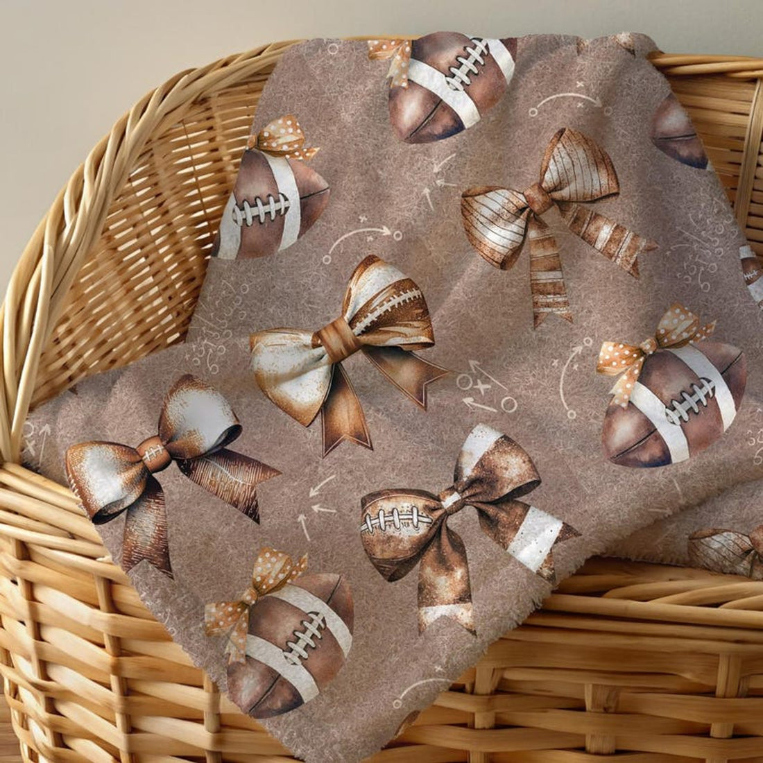 FUNSTUFFPRINT Cozy Plush Football Bow Blanket | Soft Fuzzy Throw for Book Nook & Dorm Room Decor | Game Day Gift for Football Moms | Roommate Gift Ideas