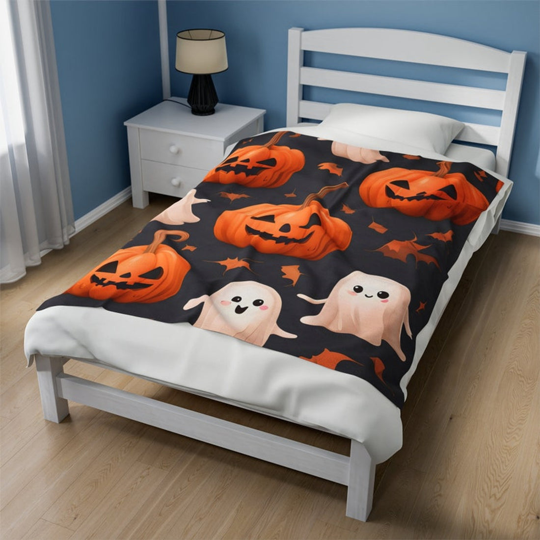 FUNSTUFFPRINT Cute Halloween blanket,  ghost blanket, Halloween throw, fall throw, velveteen blanket, Halloween bedding, Halloween decor