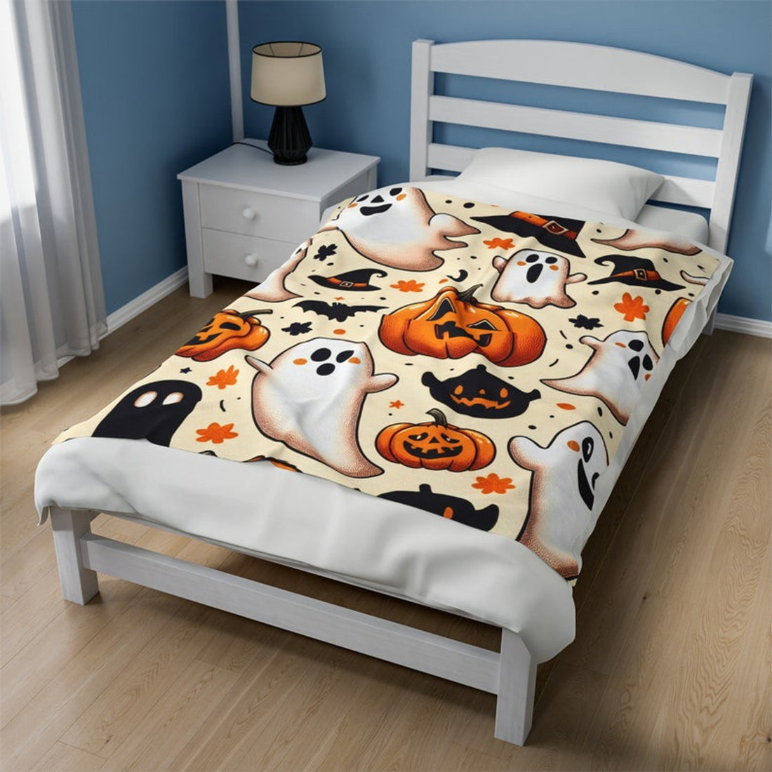 FUNSTUFFPRINT Cute Halloween blanket, pumpkin blanket, ghost blanket, Halloween throw, fall throw, velveteen blanket, Halloween bedding, Halloween decor