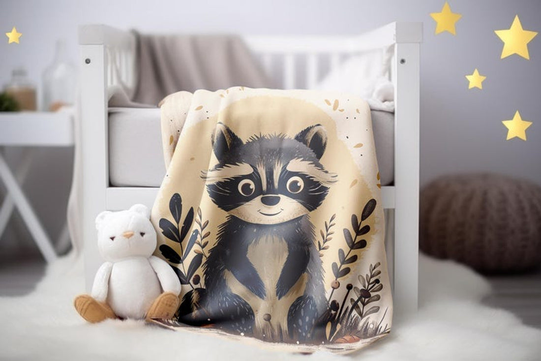 FUNSTUFFPRINT Woodland Raccoon Velveteen Blanket, Cute Raccoon Blanket Print, Sherpa Baby Blanket Woodland theme
