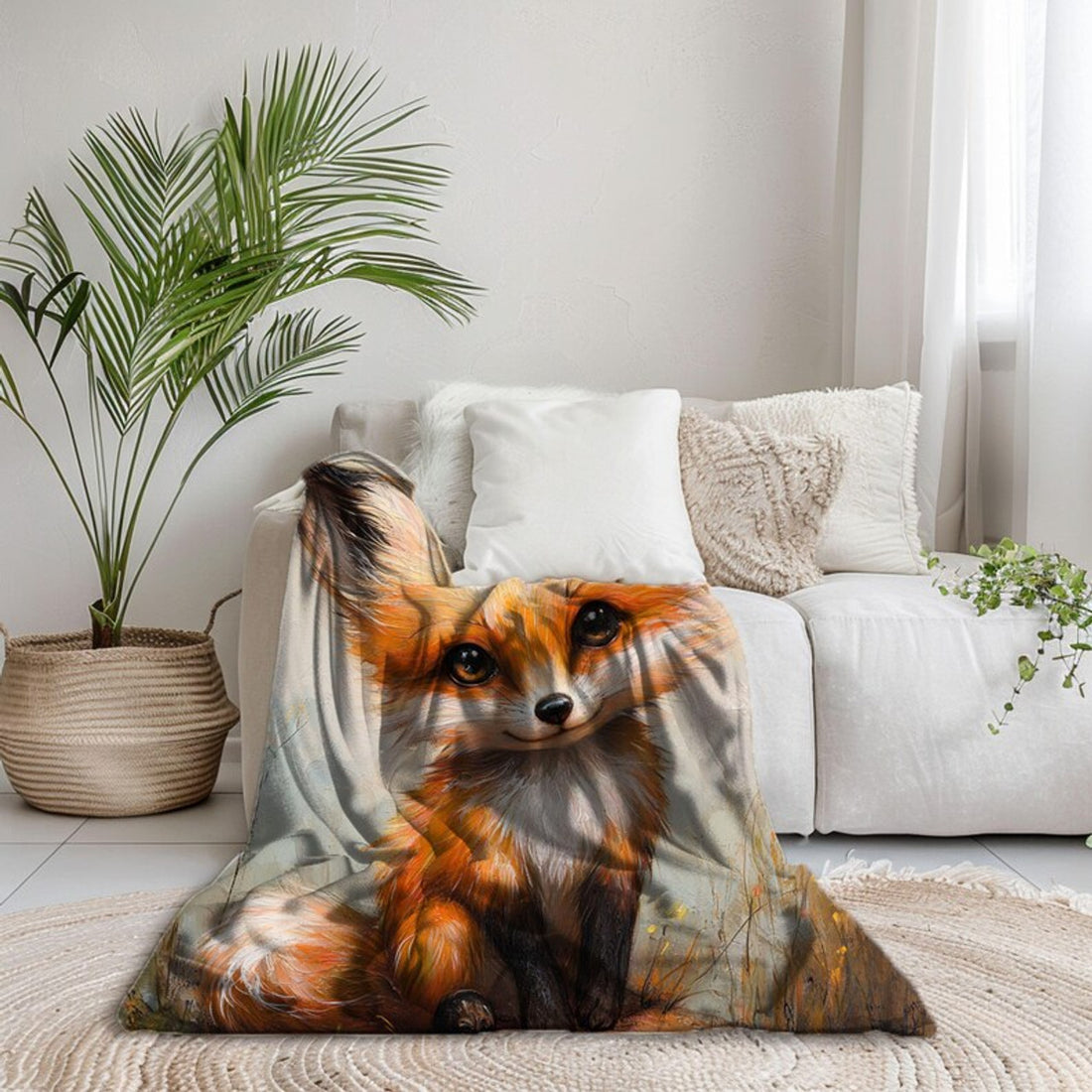 FUNSTUFFPRINT Whimsical Baby Fox Velveteen Blanket, Cute Fox Blanket Print, Sherpa Baby Blanket Nursery Decor