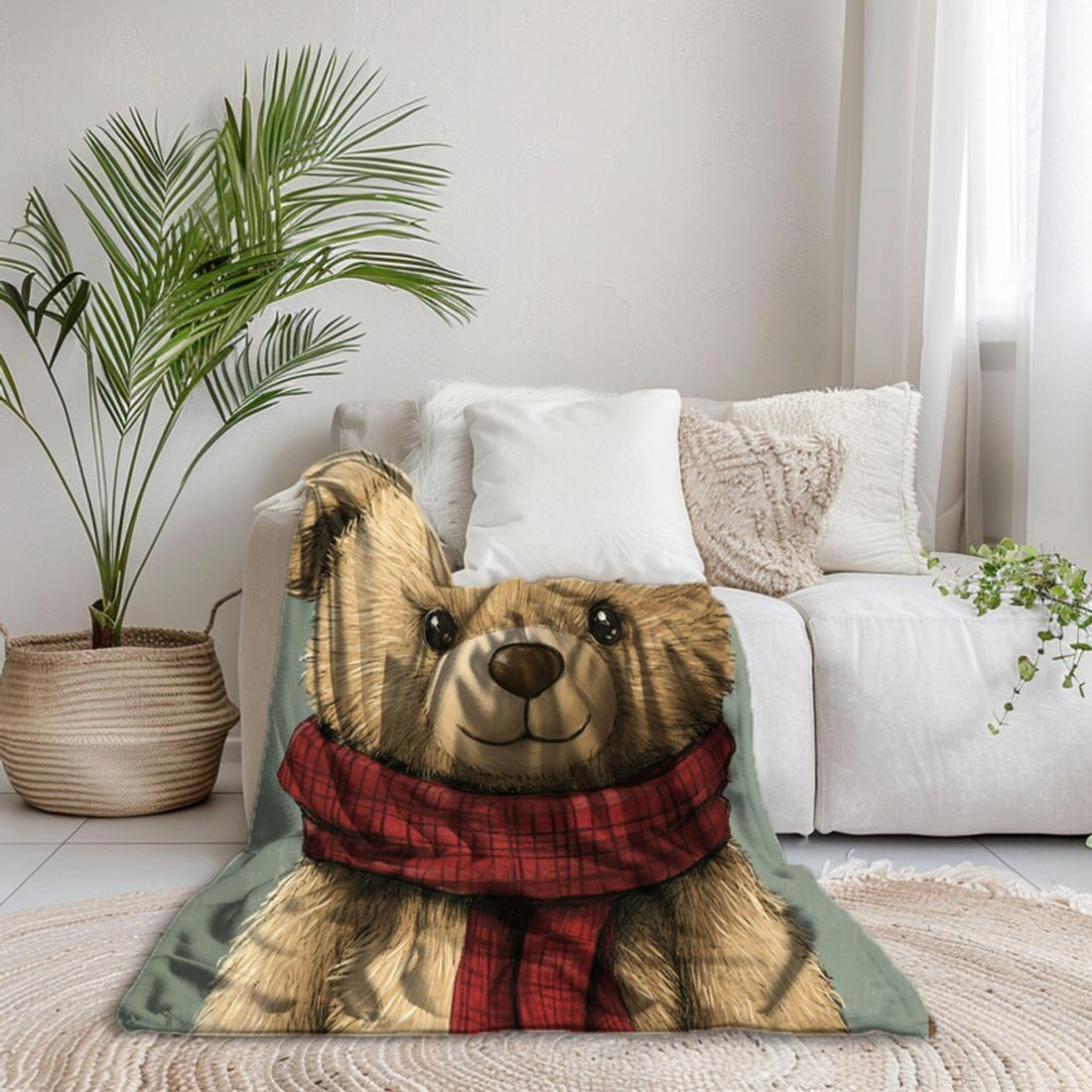 FUNSTUFFPRINT Cozy Teddy Bear Velveteen Blanket, Cute Bear Blanket Print, Sherpa Blanket, Nursery Decor, Swaddle Blanket, Cozy Blanket, Baby Girl Blanket