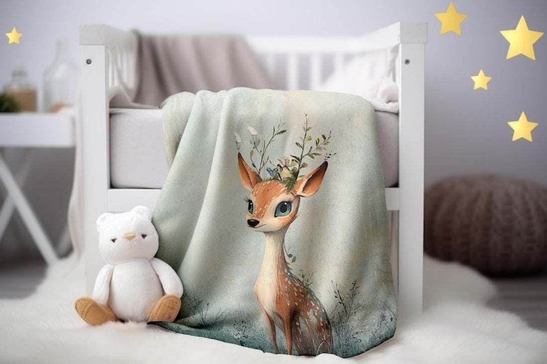 FUNSTUFFPRINT Whimsical Baby Fawn Velveteen Blanket, Baby Girl Blanket, Sherpa Baby Blanket, Nursery Decor, New Baby Gift, Cozy Blanket, Woodland Blanket