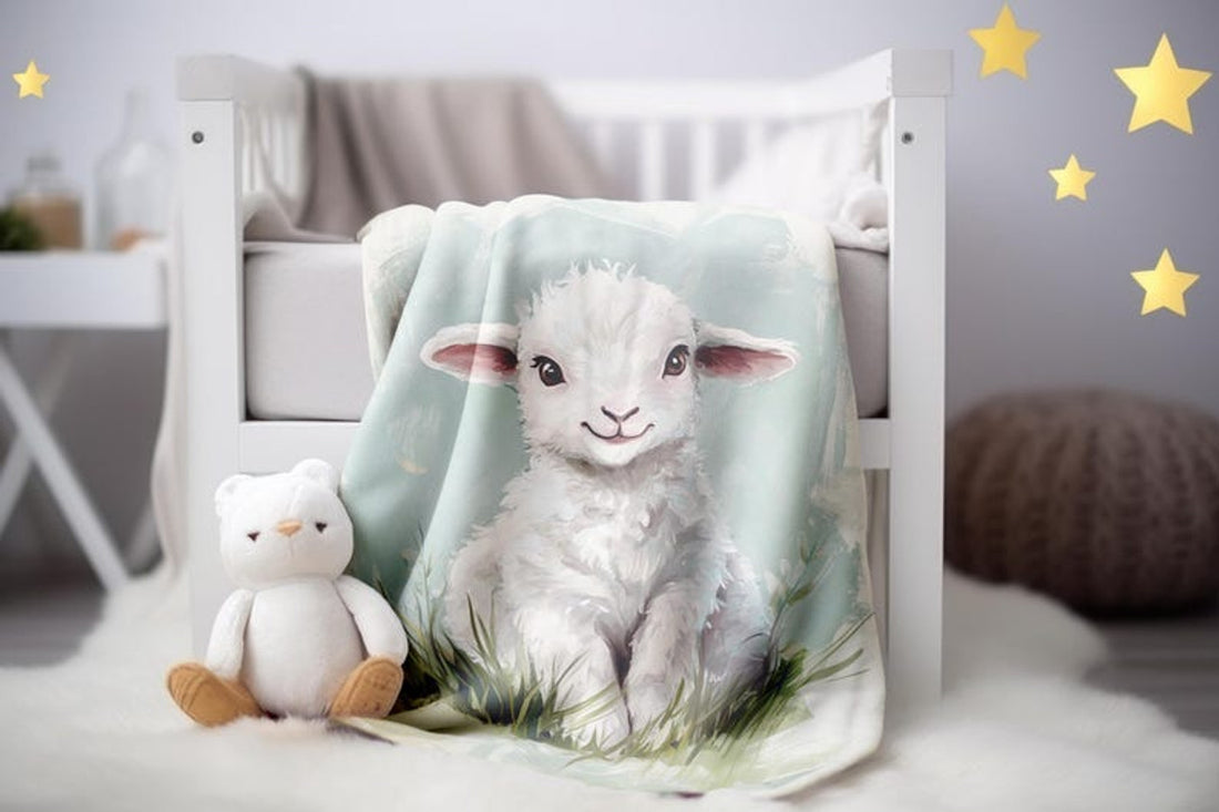 FUNSTUFFPRINT Whimsical Baby Lamb Velveteen Blanket, Cute Lamb Blanket, Sherpa Baby Blanket, Nursery Decor, Baby Girl Blanket, Cozy Blanket, Baby Blanket