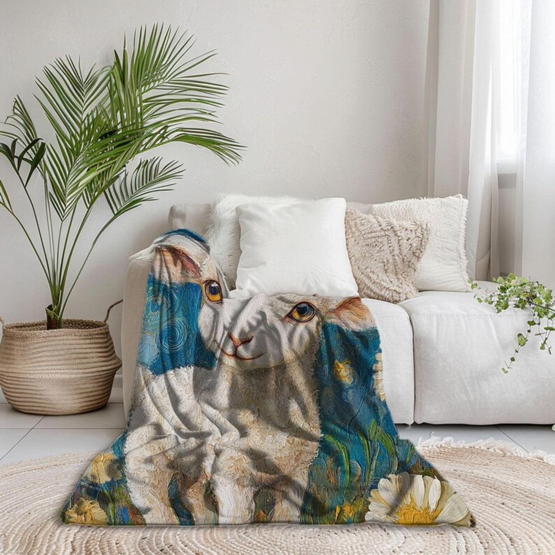 FUNSTUFFPRINT Cute Lamb Blanket Print, Whimsical Baby Lamb Velveteen Blanket, Sherpa Baby Blanket Nursery Decor, Baby Girl Blanket, Christmas Blanket