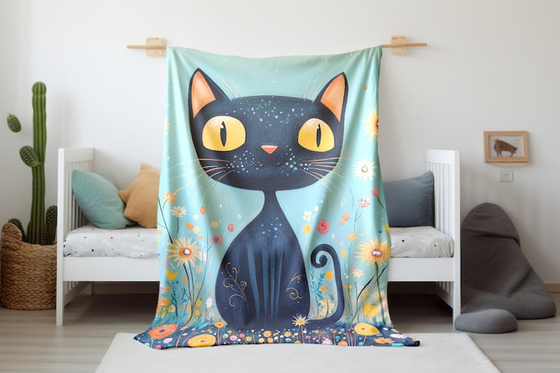 FUNSTUFFPRINT Baby Blanket Cute Kitty Print, Whimsical Cat Velveteen Blanket, Sherpa Blanket Nursery Room Decor Cat Lover