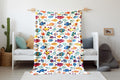 FUNSTUFFPRINT Cute Fish Pattern Velveteen Blanket Design, Whimsical Colorful Fish Baby Blanket, Sherpa Blanket Nursery Room Decor