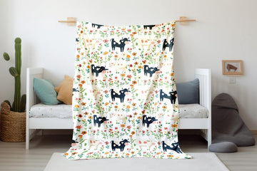 FUNSTUFFPRINT Whimsical Cow Pattern Velveteen Blanket, Cute Cow Baby Blanket Print, Sherpa Blanket Nursery Room Decor, Playroom Decor, Baby Boy Blanket