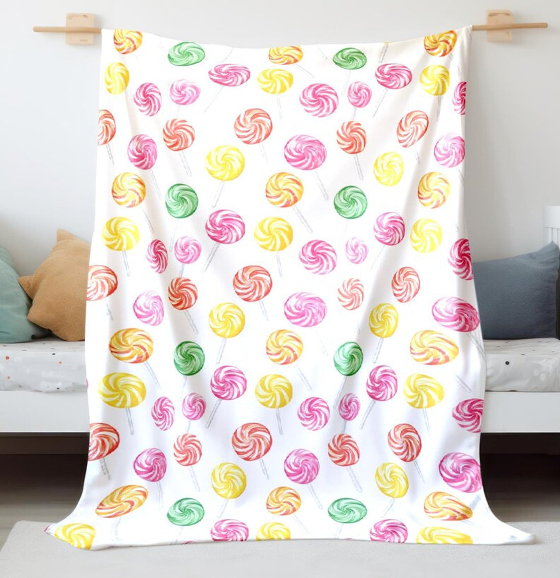 FUNSTUFFPRINT Colorful Lollipops Baby Blanket, Baby Shower Gift, Velveteen Swaddle Blanket, Sweet Dessert Baby Throw Blanket, Baby Girl, Sherpa Blanket