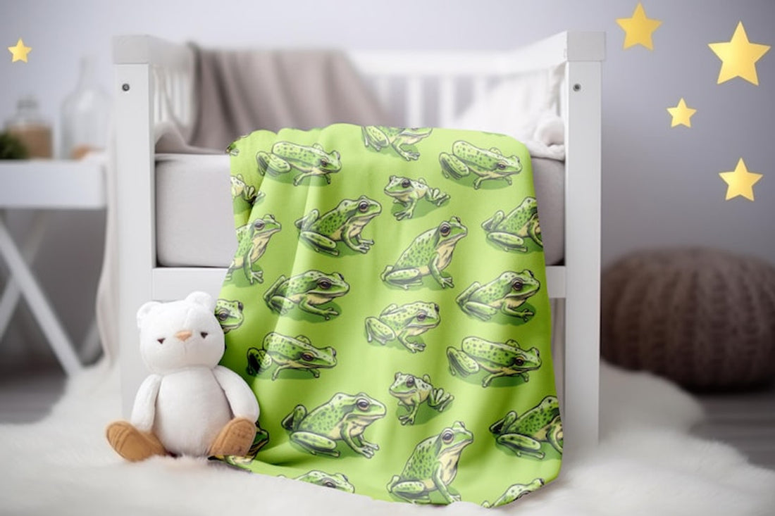 FUNSTUFFPRINT Frog Green Baby Blanket, Sherpa Blanket, Napping Time Blanket, Baby Shower Gift, Velveteen Blanket, Boho Baby Swaddle Gift, Infant Blanket