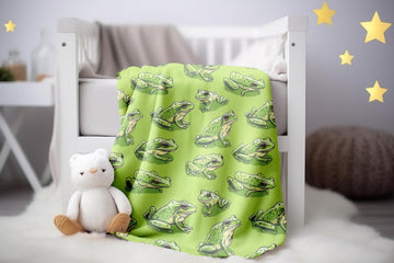 FUNSTUFFPRINT Frog Green Baby Blanket, Sherpa Blanket, Napping Time Blanket, Baby Shower Gift, Velveteen Blanket, Boho Baby Swaddle Gift, Infant Blanket