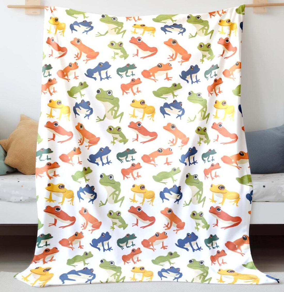 FUNSTUFFPRINT Colorful Frogs Baby Blanket, Baby Blanket, Sherpa Blanket, Baby Girl Swaddle Blanket, Velveteen Blanket, Baby Shower Gift, Baby Keepsake