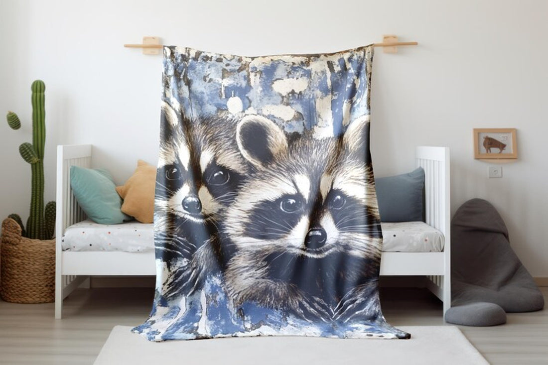 FUNSTUFFPRINT Whimsical Raccoons Baby Blanket, Swaddle Blanket, Baby Blanket, Children Kids Blanket, Keepsake Blanket, Sherpa Blanket, Velveteen Blanket
