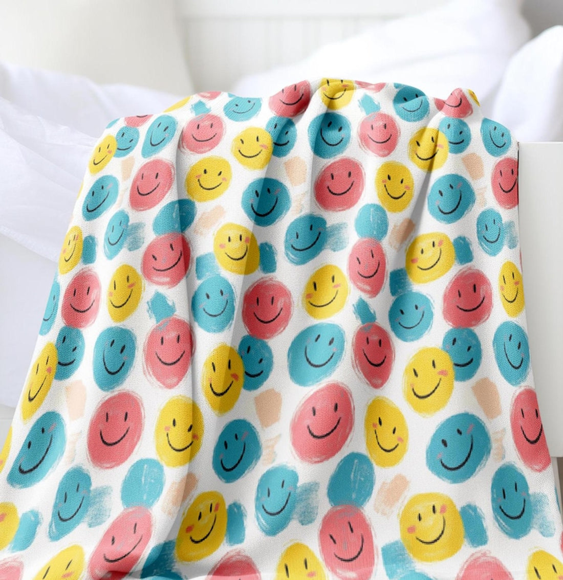 FUNSTUFFPRINT Smiley Face Baby Blanket, Baby Keepsake, Velveteen Blanket, New Mom Gift, Pastel Swaddle, Throw Blanket, Sherpa Blanket, Baby Girl Blanket