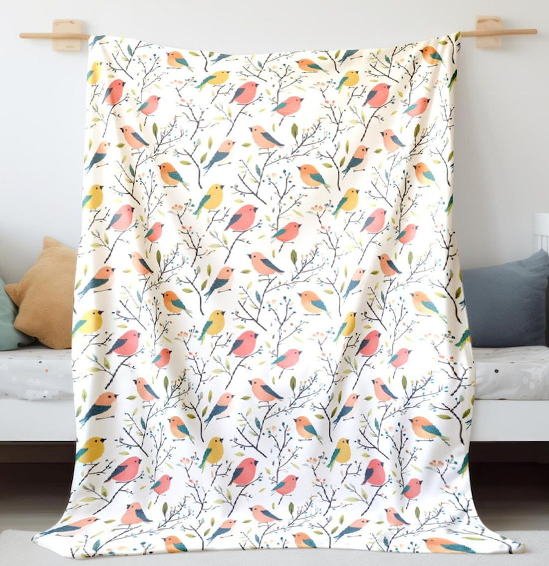 FUNSTUFFPRINT Whimsical Birds Baby Blanket, Animal Baby Keepsake, Baby Shower Gift, Infant Swaddle, Baby Girl Blanket, Sherpa Blanket, Velveteen Blanket