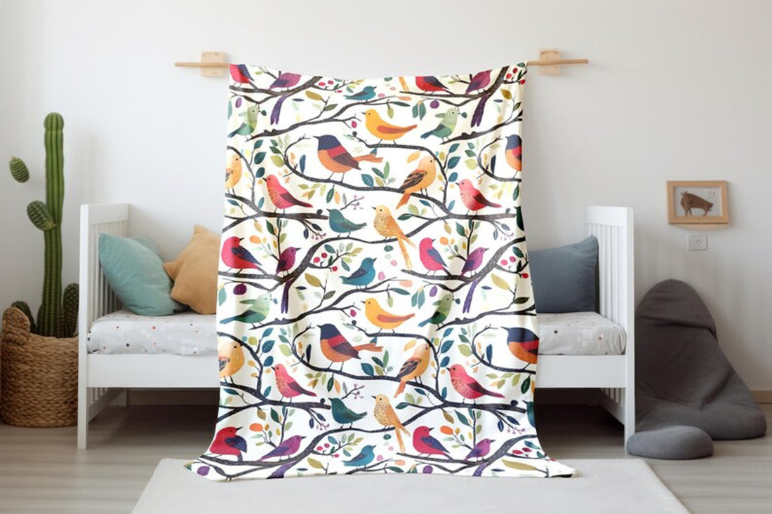 FUNSTUFFPRINT Boho Birds Baby Swaddle, Newborn Swaddle, Baby Keepsake, Baby Girl Swaddle, Gift for Baby Girl, Sherpa Blanket, Velveteen Blankets