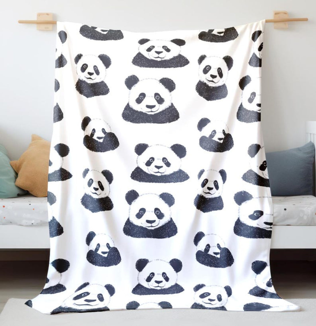 FUNSTUFFPRINT Panda Bear Baby Swaddle Blanket, Black and White Velveteen Blanket, Baby Shower Gift, Baby Boy Blanket, Animal Blanket, Sherpa Baby Blanket