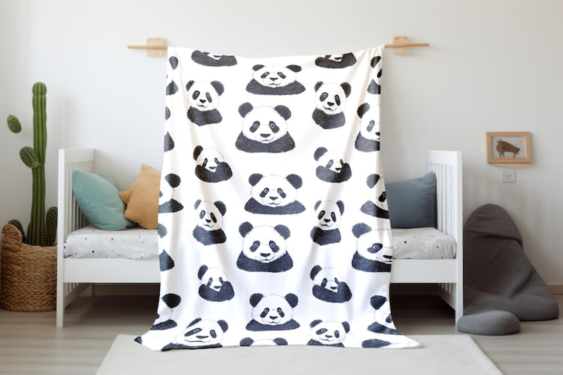 FUNSTUFFPRINT Panda Bear Baby Swaddle Blanket, Black and White Velveteen Blanket, Baby Shower Gift, Baby Boy Blanket, Animal Blanket, Sherpa Baby Blanket