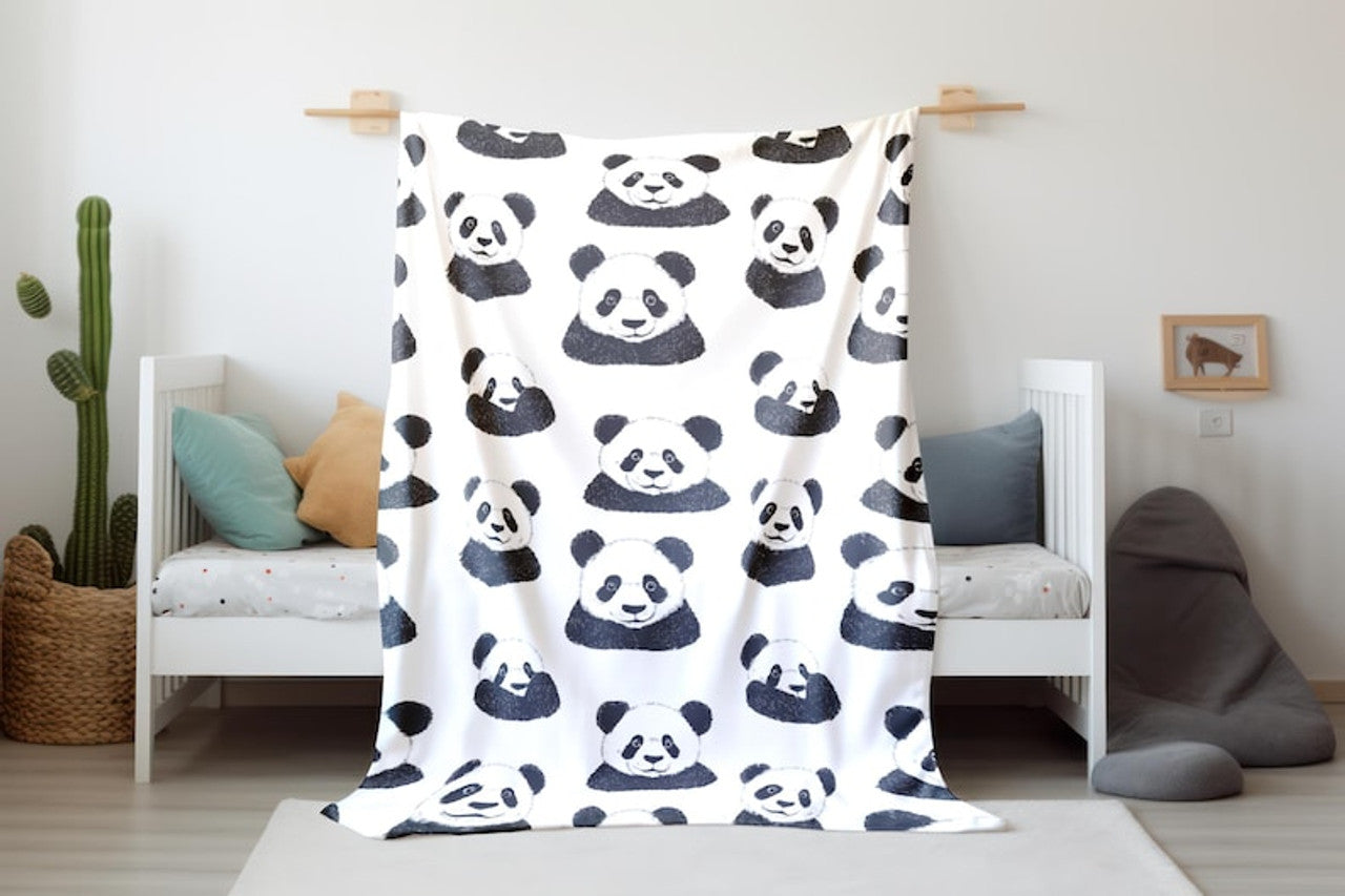 FUNSTUFFPRINT Panda Bear Baby Swaddle Blanket, Black and White Velveteen Blanket, Baby Shower Gift, Baby Boy Blanket, Animal Blanket, Sherpa Baby Blanket