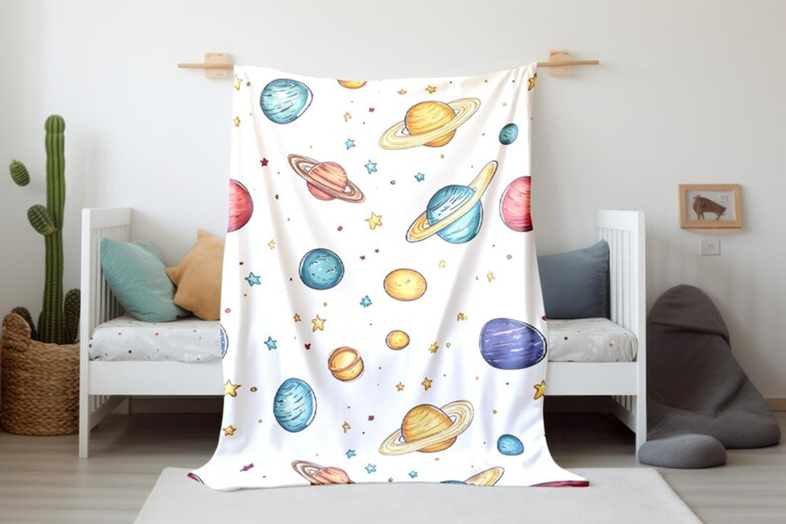 FUNSTUFFPRINT Solar System Baby Blanket, Baby Sherpa Blanket, Napping Time Blanket, Baby Shower Gift, Velveteen Blanket, Newborn Gift, Baby Boy Blanket