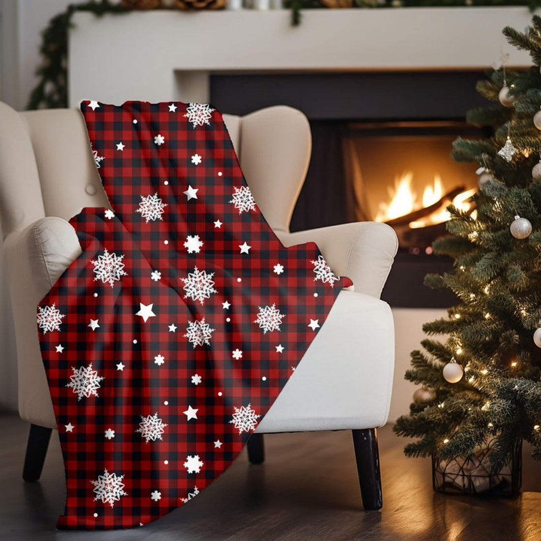 FUNSTUFFPRINT Christmas Plaid Throw Blanket For Dorm, Rustic Christmas Decor For Living Room, Cozy Christmas Gifts For Best Friend, Christmas Throw